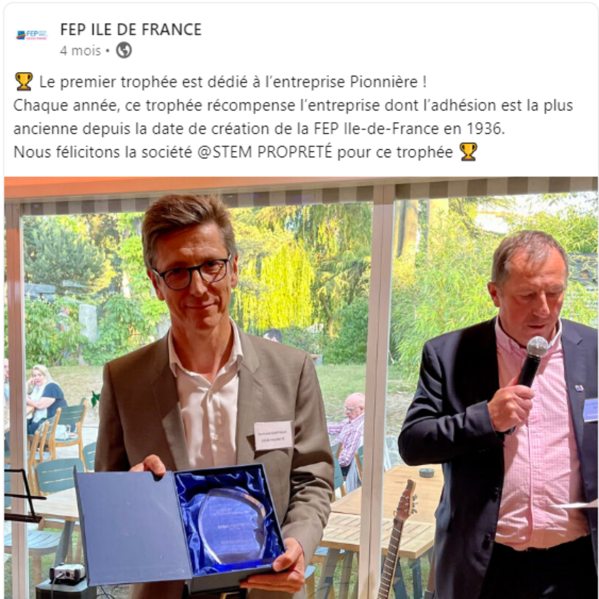 Stem Propreté reçoit le trophée de l'entreprise pionnière par la Fep
